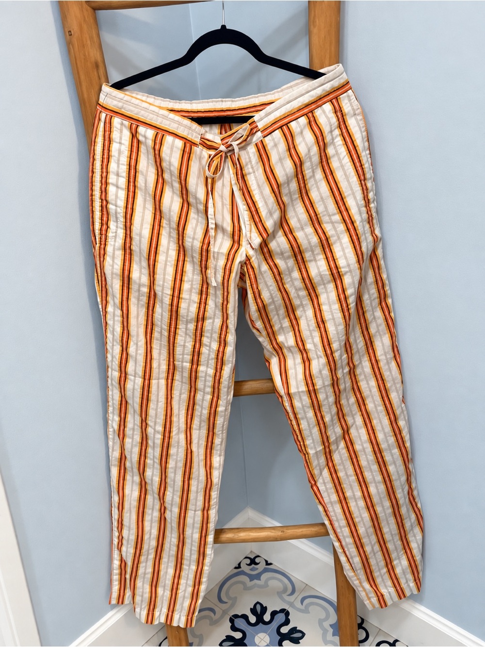 Hugo Boss Egan Striped Trousers Pants Orange Cream